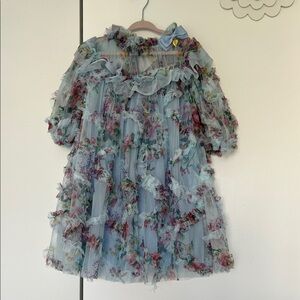 Floral Ruffle Kids Dress - Blue and Pink
